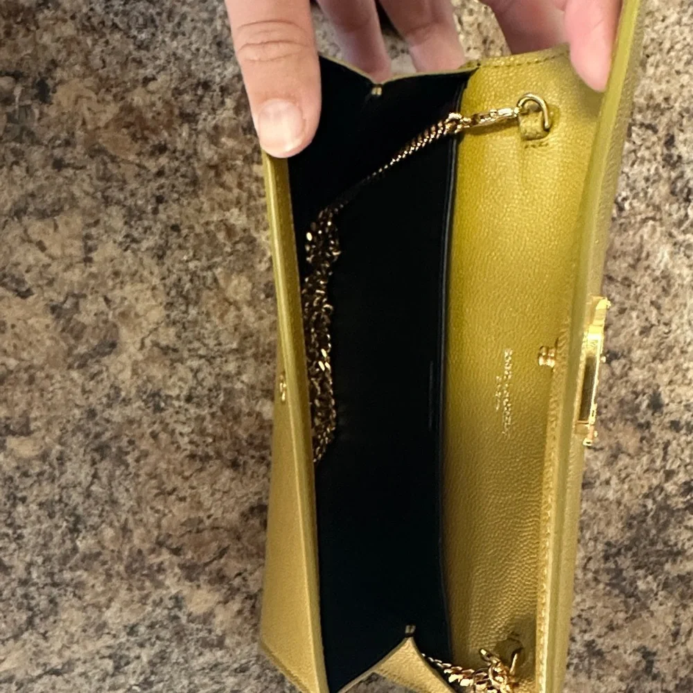 Yves Saint Laurent Olive Green Leather Envelope Clutch with Gold YSL Logo